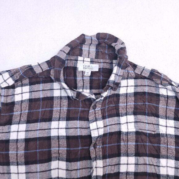 Croft & Barrow Tartan Flannel Button Up Shirt Mens Size Medium M Brown White - Picture 1 of 10